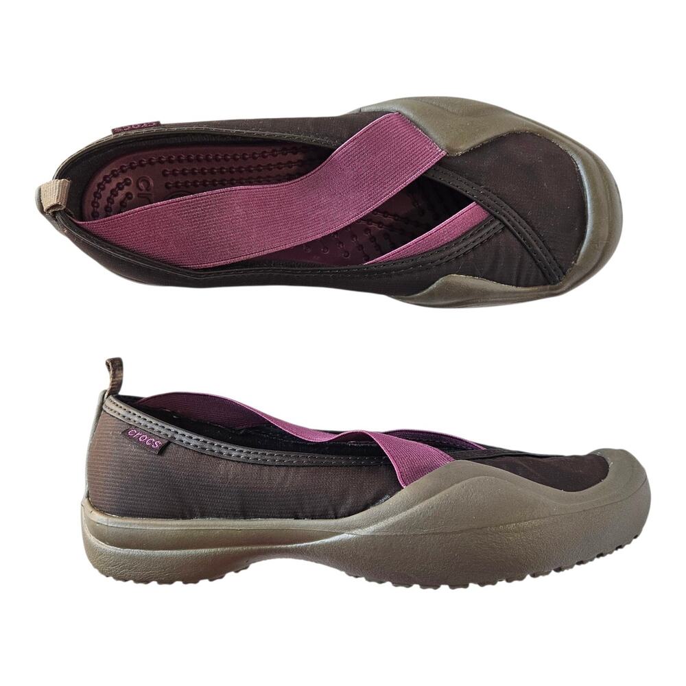 CROCS Women's 7 Molly Flats Shoes Walnut Expresso & Magenta Slip On Flats